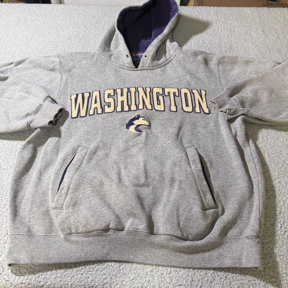 Champs Washington Long‎ Sleeve Hoodie Sweatshirt Grey Men's Medium Mens Pocket - Picture 1 of 9
